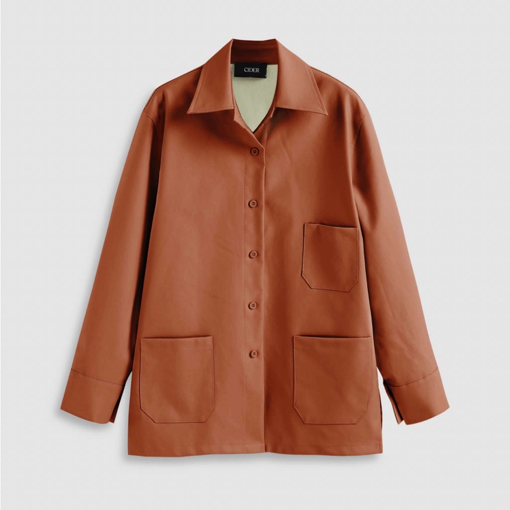 Cider Faux Leather Shacket in Tan